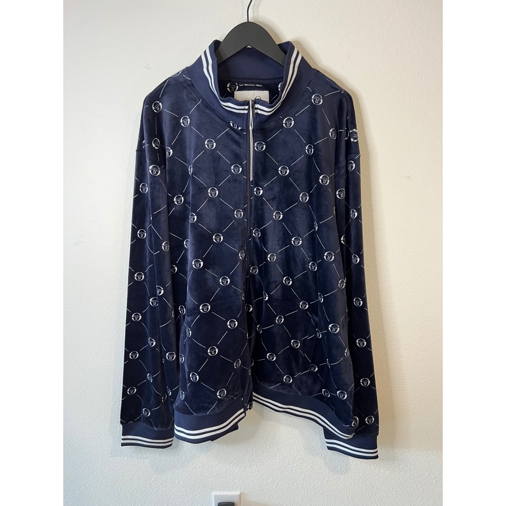 Sergio Tacchini Mens Tracksuit Velour Monogram Logo Navy Blue 4XL NWT